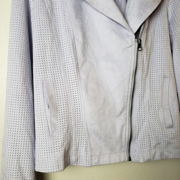 Kate & Mallory Lavender Perforated Asymmetrical Moto Jacket Zip Polyester Jacket - Picture 6 of 7
